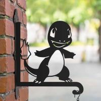 Steel Hanging Basket Bracket with Unevolved Fire Lizard Character Topper Steel Hanging Basket Bracket with Unevolved Fire Lizard Character Topper