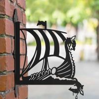 Steel Hanging Basket Bracket with Viking Ship Topper Steel Hanging Basket Bracket with Viking Ship Topper