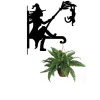 Steel Witch with Cat Hanging Basket Bracket with Planter Steel Witch with Cat Hanging Basket Bracket with Planter