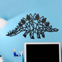 Geometric Iron Stegosaurus Wall Art on a Blue Wall Geometric Iron Stegosaurus Wall Art on a Blue Wall