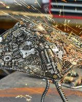 Close up of intricate detail on scrap metal stingray sculpture