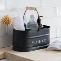 Black Wash Up Storage Tidy with Wooden Handle