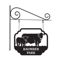 Close-Up of Stunning Steel Cow & Calf Hanging House Name Sign