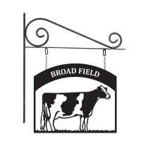 Close-Up of Stunning Steel Dairy Cow Hanging House Name Sign