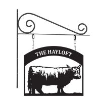 Close-Up of Stunning Steel Highland Cow Hanging House Name Sign
