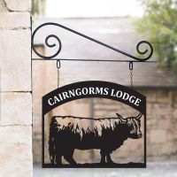 Stunning Steel Hanging House Name Sign with Highland Cow Design