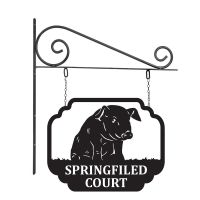 Close-Up of Stunning Steel Sitting Pig Hanging House Name Sign