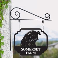 Stunning Steel Sitting Pig Hanging House Name Sign