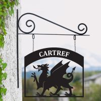 Stunning Steel Welsh Dragon Hanging House Name Sign
