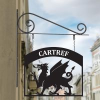 Stunning Steel Welsh Dragon Hanging House Name Sign in Situ