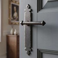 The Arundell Pewter Tudor Lever Latch Set.jpg Shown Close up in a Period Property - Digital Illustration