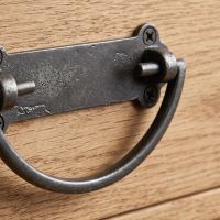The Blacksmith Curved Loop Drop Pull 105mm x 35mm Showing a Close up of the Rectangular Backplate - Digital Illustration