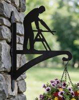 The Carpenter Iron Hanging Basket Bracket On a Black Stone Wall in the Countryside - Digital Illustration