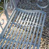 The Grey "Belvedere" Wrought Iron Garden Bench Showing a Close up of the Slatted Seat