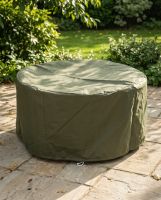 The Kadai Bowl Fabric Rain Cover for 90cm Bowls Shown Covering a Kadai Bowl on a Sunny Garden Patio - Digital Illustration