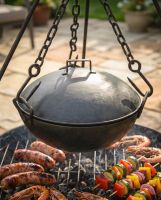 The Kadai Canopy Fire Bowl Lid Showing the Lid closed on a Hanging Bowl - Digital Illustration