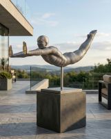 The Leap of Faith Contemporary Garden Statue Shown on a Grand Balcony Patio in a Modern Home Garden - Digital Illustration