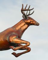 The Leaping Stag Verdigris Copper Weathervane Showing a Close up of the Head of the Deer
