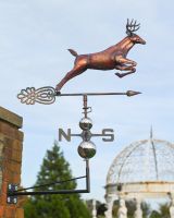 The Leaping Stag Verdigris Copper Weathervane Shown from the Side with a Full View of the Weathervane