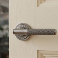 The Locke House Aged Pewter Textured Unsprung Lever Door Handle on Art Deco Rose on a Cream Coloured in a Modern Interior - Digital Illustration