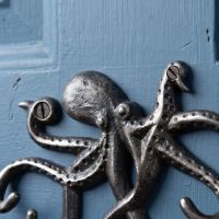 The Mariner Octopus Wall-Mounted Coat Hook Showing a Close up of the Head and Screw Mounting Points - Digital Illustration