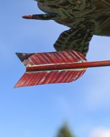 The Mariner’s Reach Sea Turtle Verdigris Copper Weathervane Showing a Close up of the Arrow Fletching