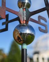 The Mariner’s Reach Sea Turtle Verdigris Copper Weathervane Showing the Silver Ball on the Mounting Bracket