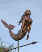 The Maritime Mermaid Verdigris Copper Weathervane Showing a Close up of the Mermaid Figure