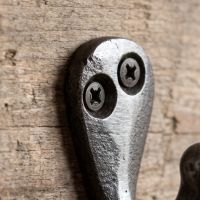 The Mini Single Robe Hook in Cast Antique Iron - 40mm Showing a Close up of the Backplate - Digital Illustration