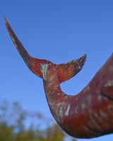 The Moby the Whale Verdigris Copper Weathervane Showing a Close up of the Tail