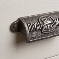 The Royal Mail GPO Cast Antique Iron Cup Pull Handle - 4" Showing a Close up of the Attachment Point - Digital Illustration