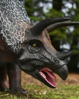 The Sentinel the Triceratops Garden Sculpture Showing a Close up of the Head