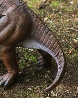 The Sentinel the Triceratops Garden Sculpture Showing the Brown Tail