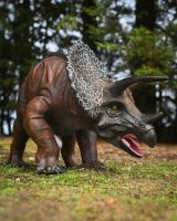 The Sentinel the Triceratops Garden Sculpture Shown from the Side