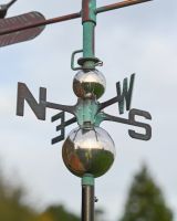The Soaring Heron Verdigris Copper Weathervane Showing a Close up of the Directional Letters