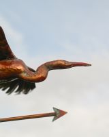 The Soaring Heron Verdigris Copper Weathervane Showing a Close up of the Head and Neck