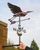 The Soaring Heron Verdigris Copper Weathervane With Hand in Shot for Scale