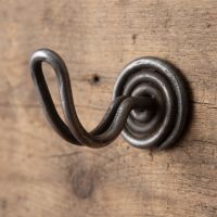 The Spiral Wire Cup Hook in Antique Iron - 50mm Mounted on Natural Wood - Digital Illustration