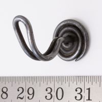 The Spiral Wire Cup Hook in Antique Iron - 50mm Shown next to a Ruler for Scale - Digital Illustration