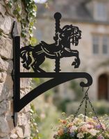 The Steel Carousel Horse Hanging Basket Bracket on a Garage Wall in the Countryside - Digital Illustration