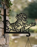 The Steel Cartoon Fearsome Tiger Hanging Basket BracketBracket Shown up Close on a Country Garden Wall - Digital Illustration