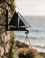 The Steel Cutter Ship Hanging Basket Bracket (2) on the Side of a Seaside Cottage - Digital Illustration