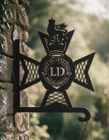 The Steel Light Dragoons Regiment Hanging Basket Bracket Mounted on a Stone Brick Wall on a Country Home - Digital Illustration