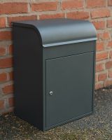 The "Titan" Medium Wall Mounted Parcel Box Steel in Grey Showing it Mounted to the Floor