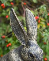 The Whiskers the Grooming Hare Garden Statue Showing a Close up of the Ears