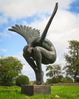 The Zephyr Winged Angel Garden Sculpture Shown from the Side