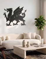The 100cm Black Welsh Dragon Wall Art Mounted on a White Coloured Living Room Wall with a Sofa Below in a Contemporary Home - Digital Illustration The 100cm Black Welsh Dragon Wall Art Mounted on a White Coloured Living Room Wall with a Sofa Below in a Contemporary Home - Digital Illustration