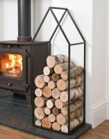 The 100cm Town House Iron Log Rack Next to a Log Burner Stove Fireplace in a Country Home - Digital Illustration