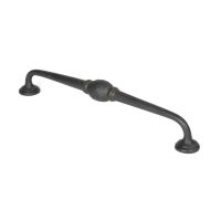The 10" Hand-Hammered D Pull Handle in Black Shown Upright on a White Background