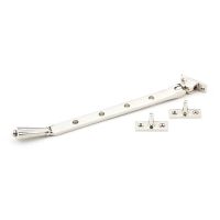 The 8 Inch Polished Nickel Georgian Reeded Casement Window Stay on a White Background 